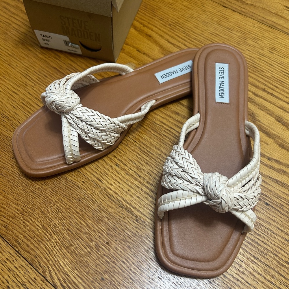Steve Madden Women's Tan and Cream Braided Sandals